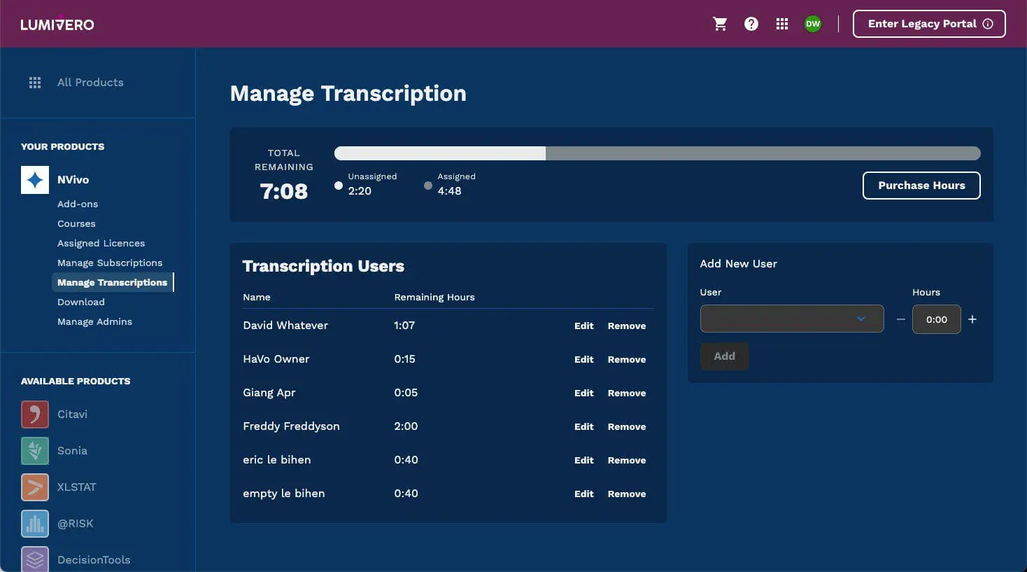 MyLumivero Portal Manage Transcription