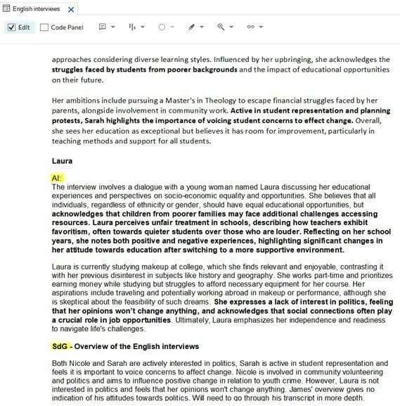 Figure 2: Reflexive memo in NVivo 15 working with AI summaries