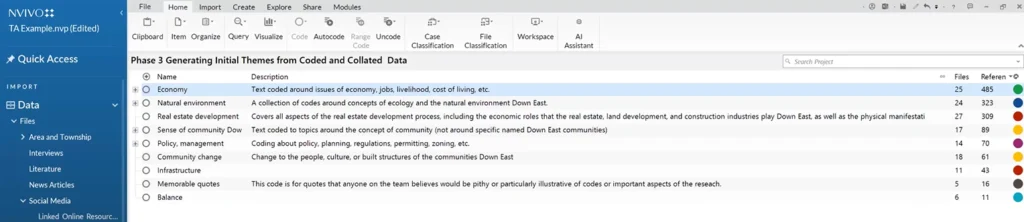 Phase 3: Generating initial themes from coded and collated data in NVivo.