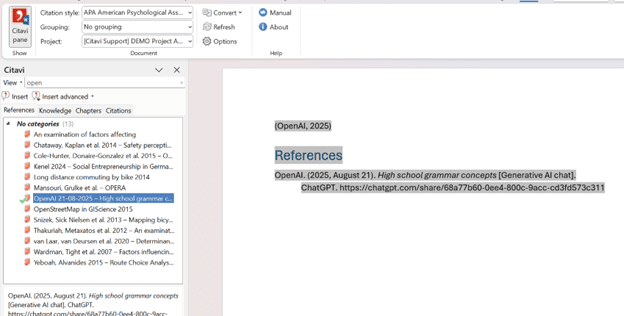 An example of how to format a generative AI citation in APA style.